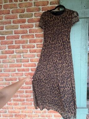 Rachel Zoe Brown Leopard-Print Short Sleeve Maxi Dress